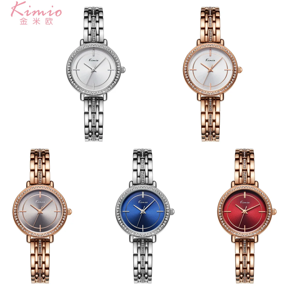 KIMIO красочные кварцевые с бриллиантами часы алый розовый золотой браслет Женское