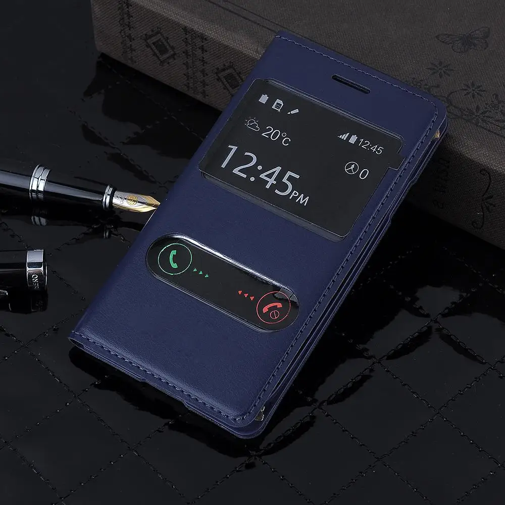 Оригинальный откидной кожаный чехол для телефона с двойным окошком Samsung Galaxy S3 Mini