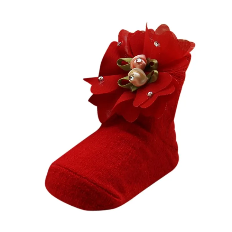 Cute Kids GirlS Princess Socks Beautiful Flower Newborn Infant Baby Girls Soft Socks - Цвет: Красный
