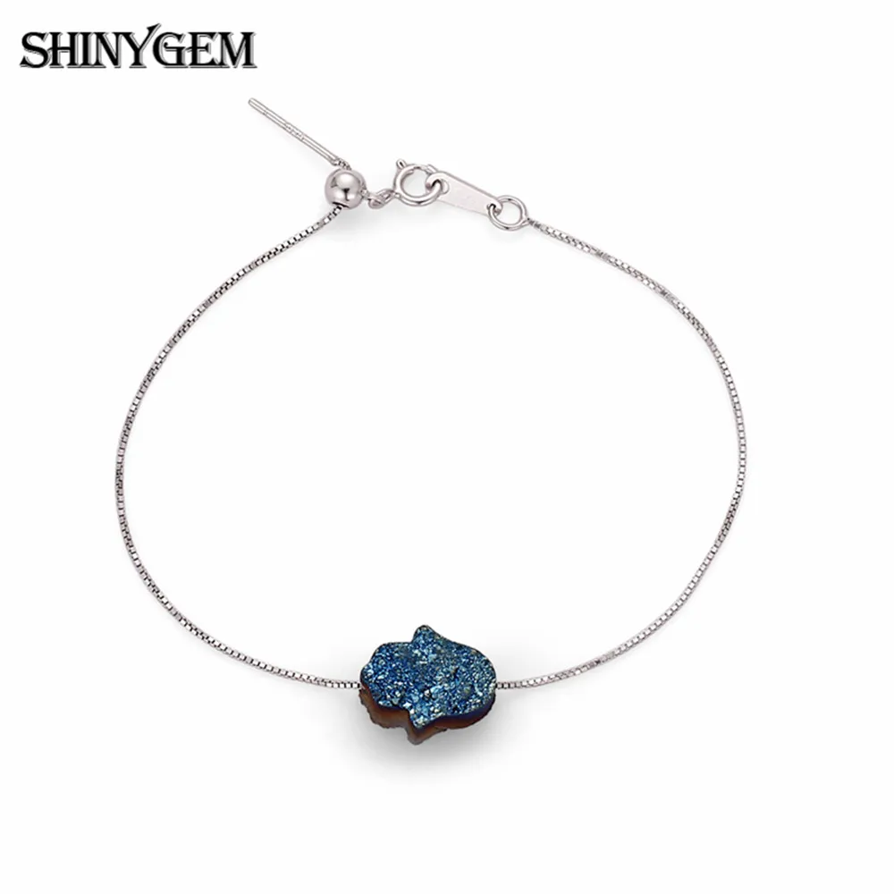 Женский браслет-цепочка ShinyGem подвеска-Хамса из натурального Druzy камня Будды