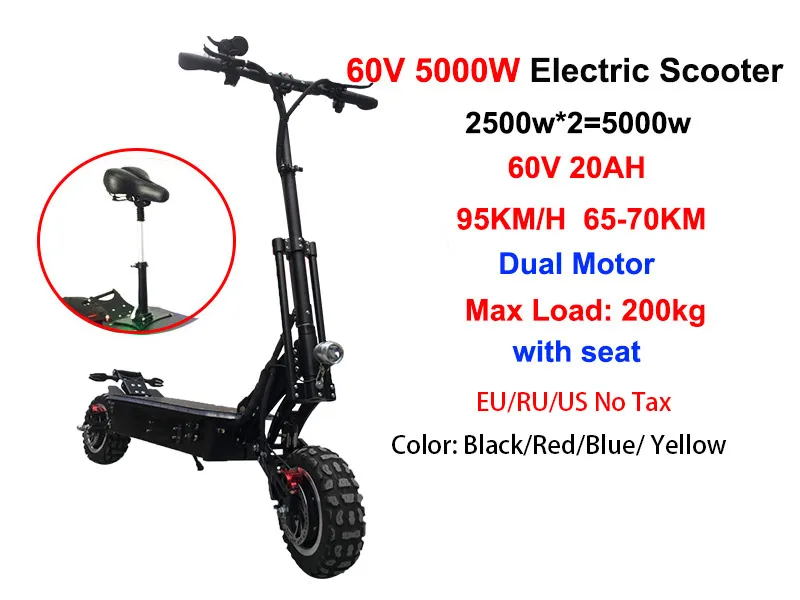 5000W 60V20AH 95 км/ч Электрический скутер 1" внедорожный скейтборд Лонгборд 5000 Вт 60 в моторное колесо взрослый Электрический скутер электрический складной скутер - Цвет: 5000W 60V20AH