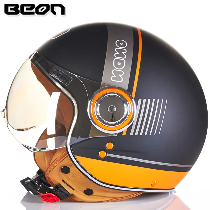 Мото шлем BEON бренд capacete moto rcycle мужской женский винтажный мото rcycle шлемы ECE утвержден крест реактивный козырек объектив прозрачный - Цвет: matte black orange