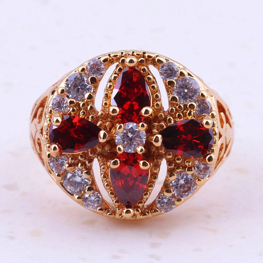 Креативные обручальные кольца для женщин с красным гранатом и кубическим