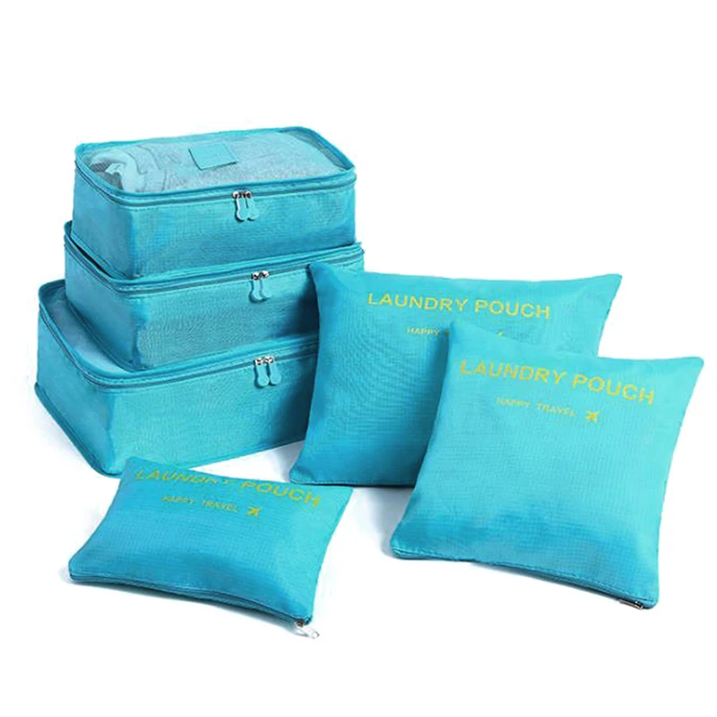 Light Blue 6 шт. сумка органайзер для путешествий сумка Упаковка для обуви сумка кубической формы дорожная сумка для хранения Набор для аккуратная Одежда Органайзер для одежды чемодан - Цвет: Light Blue