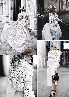 Модная женская кружевная блузка с цветочным узором вязанная крючком длинным