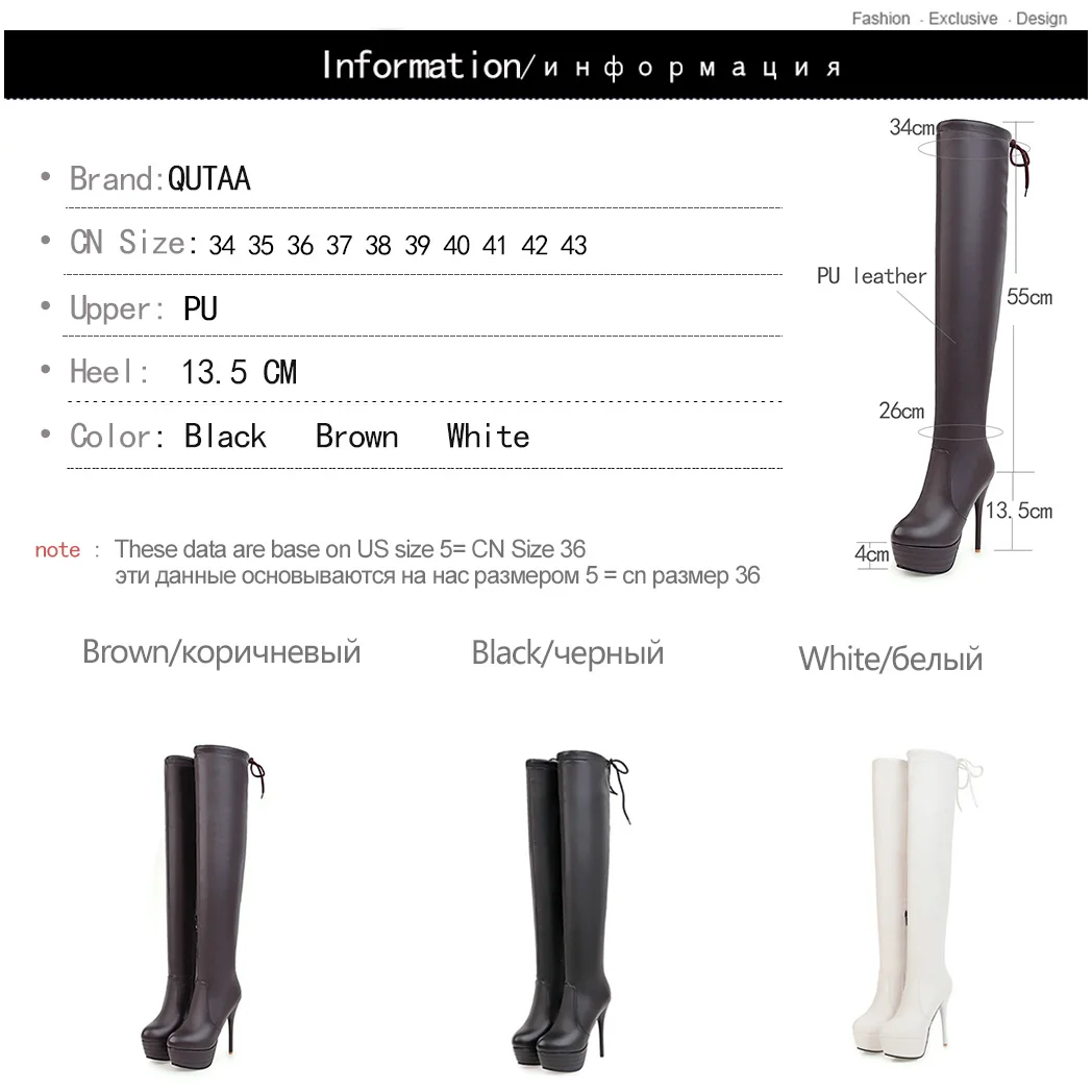

QUTAA 2017 Thin High Heel Women Over The Knee High Boots Platform Zipper Pu Leather Sexy All Match Women Boots Size 34-43