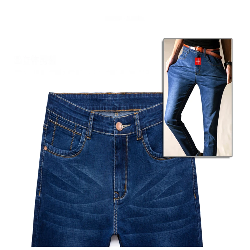 Summer New Men's Thin Light Jeans Business Casual Stretch Slim Denim Blue Trousers Male Brand Pants Plus Size pant | Мужская одежда