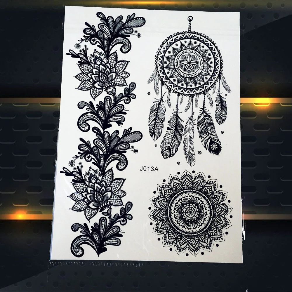 Временная татуировка мандалы для женщин черная хна художественные наклейки тела