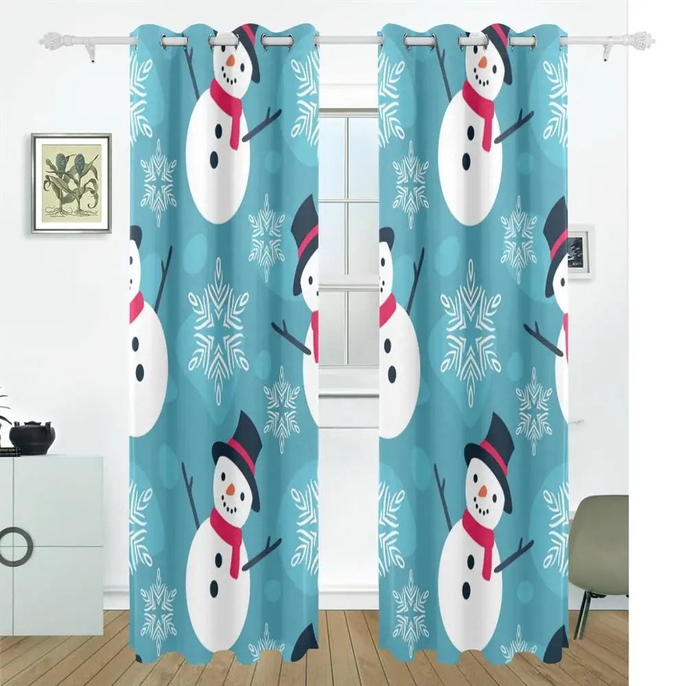 Рождественская снеговик занавески со снежинками затемняющие панели Grommet