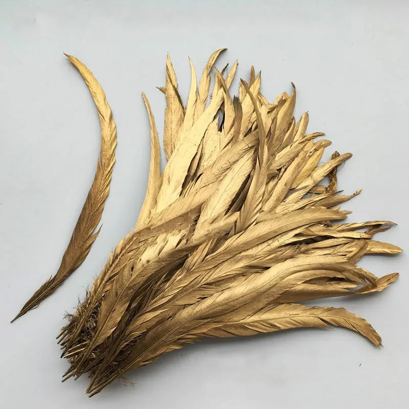 

Wholesale 50pcs 30-35cm/12-14 inch Single Golden yellow Rooster feather Cock Tail Feather Chicken feather Rooster tail feather