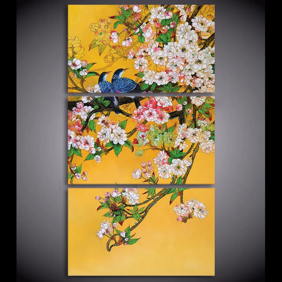 Высокое качество из плотной ткани с изображением цветов и птиц фресок по