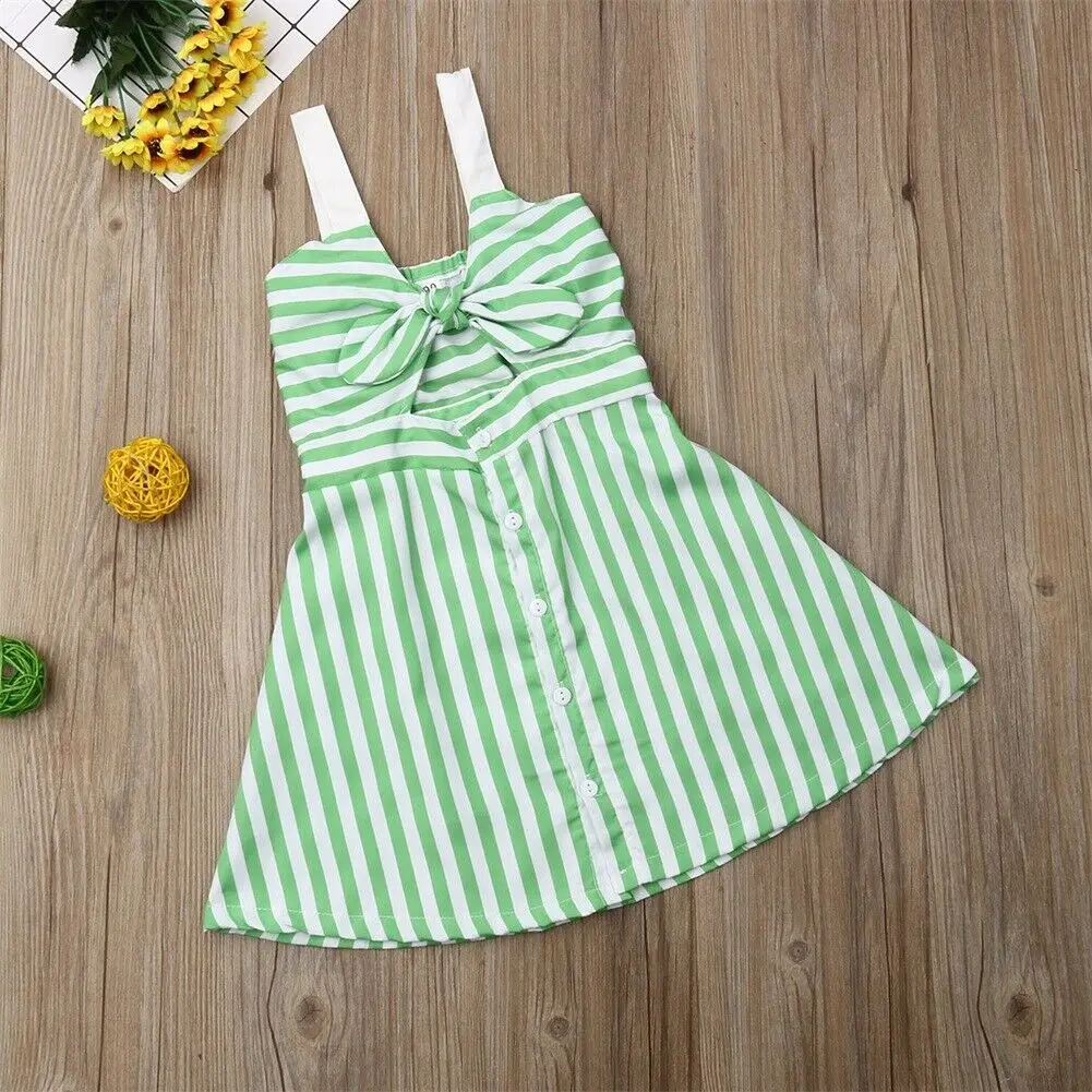 2019 Baby Summer Clothing 2-6Y Toddler Kid Girl Striped Party Dress Front Bow Sleeveless Sundress Spaghetti Gown Clothes | Детская