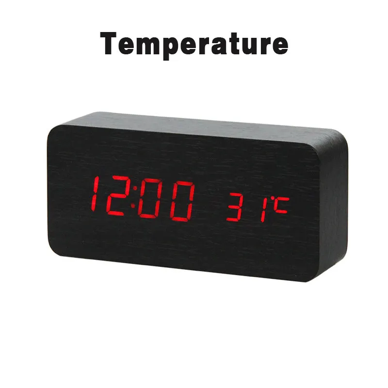 LED Wooden Alarm Clock Watch Table Voice Control Digital Wood Despertador Electronic Desktop USB/AAA Powered Clocks Table Decor - Цвет: 12