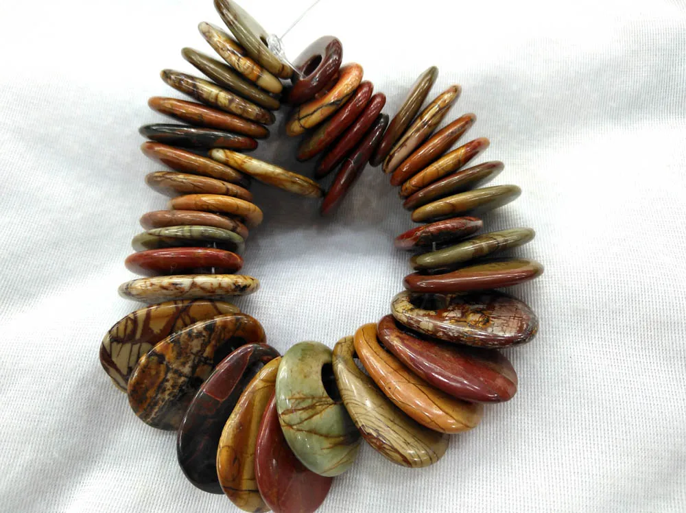 

5pcs Natural Wood Brown Jasper Oval donut focal pendant bead Round Disc Donut "Pi" Pendant 40mm