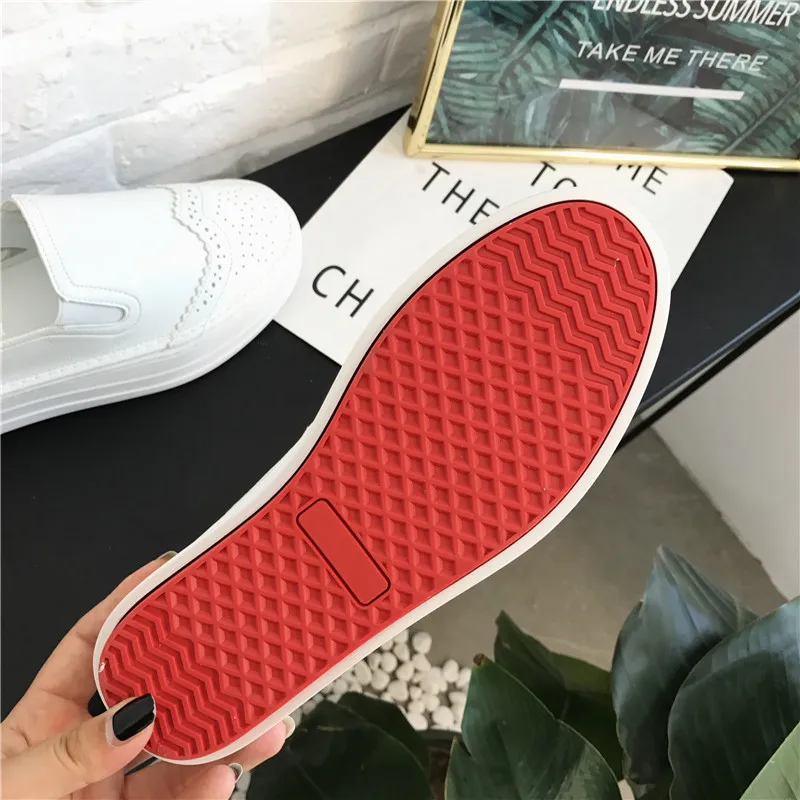 Genuine Leather Breathable Women Sneakers Fashion Increase Shoes for Slip on White Creepers Platform 2018 | Обувь