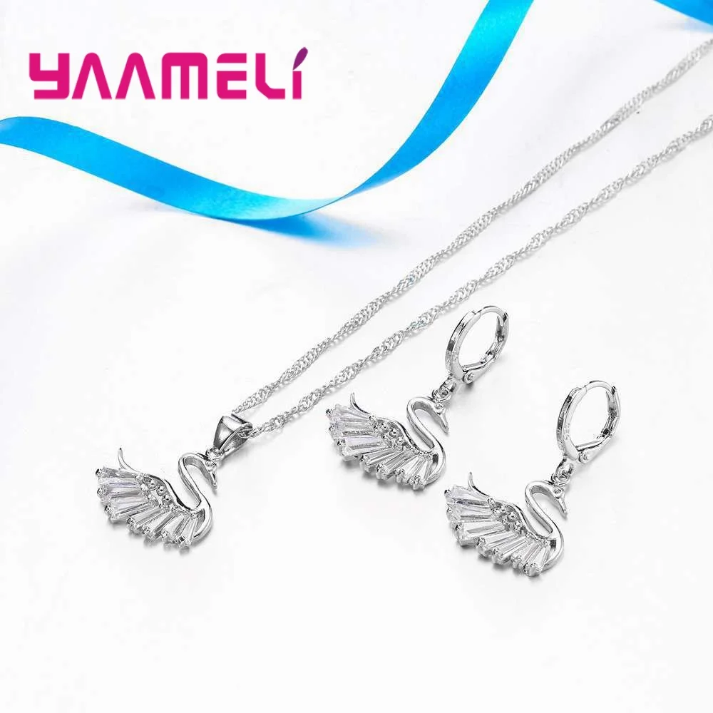 Ожерелье и серьги женские из серебра 925 пробы с фианитами|necklace earrings jewelry set|fashion