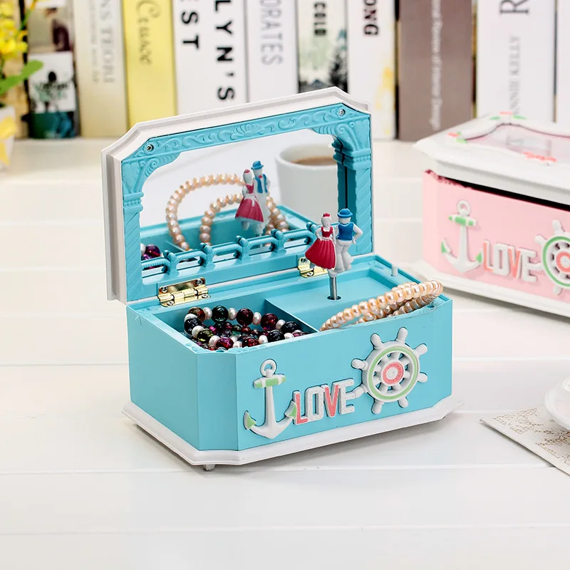 Пластик музыки и ящики для хранения ювелирных изделий вращения Куклы зеркало