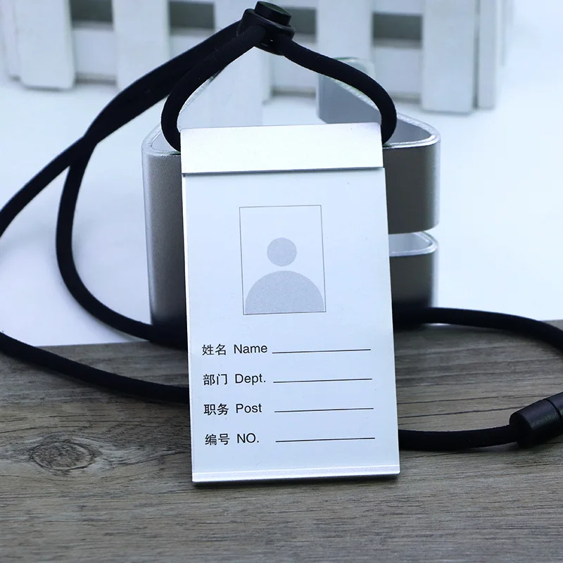 silver(black rope) Lanyards id значок работника металлический бизнес держатель для карт тег веревка висячая, может подгонять - Color: silver(black rope)