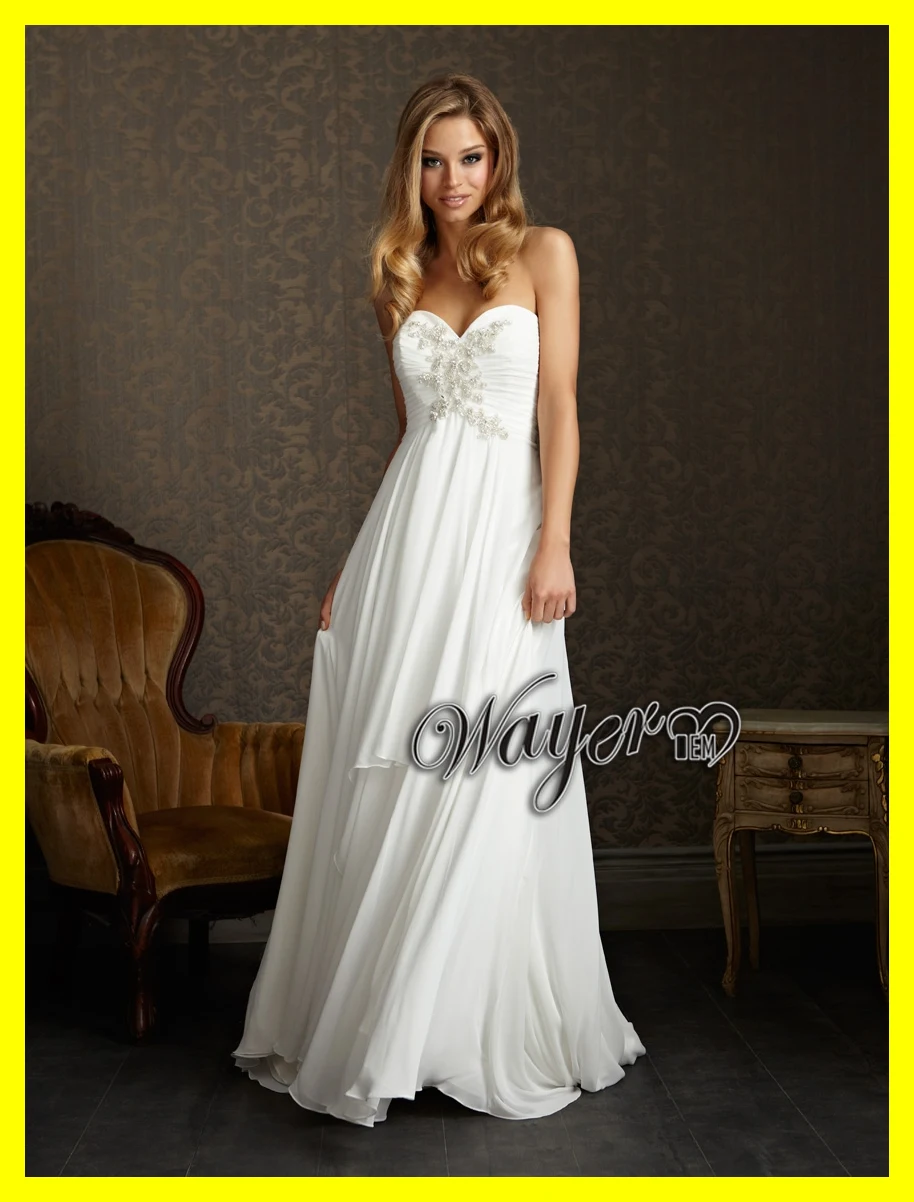 Chiffon Wedding Dresses A Line Floor Length Sweep/Brush Train Beading Sweetheart Sleeveless Empire Zipper Built In Bra Customize|bras for open back