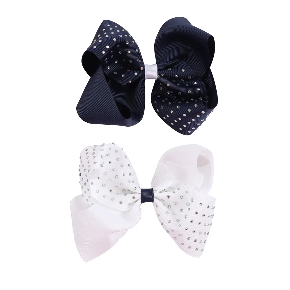 

2Pcs/lot 5" Solid Navy Ribbon Grosgrain Hair Bows With Rhinestone For Girls 2 Colors Hair Bow For School Girls Hair Accessories