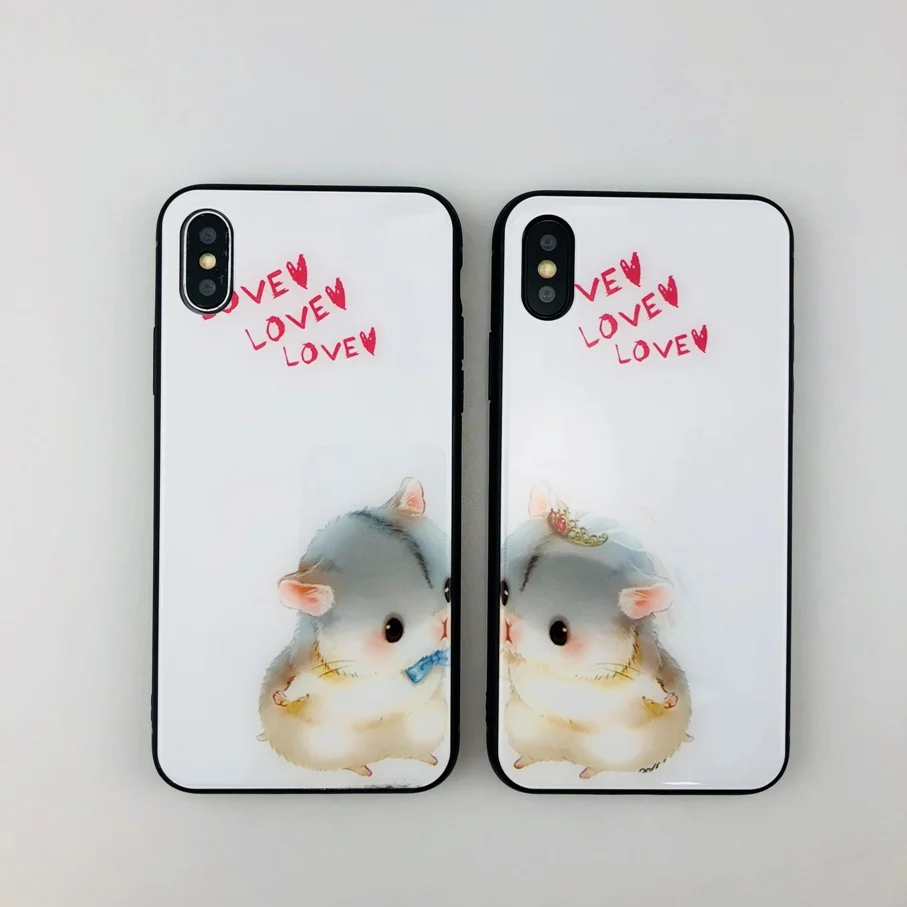 Роскошные закаленное Стекло полное покрытие назад чехлы для iPhone X 10 6 S мило любовь