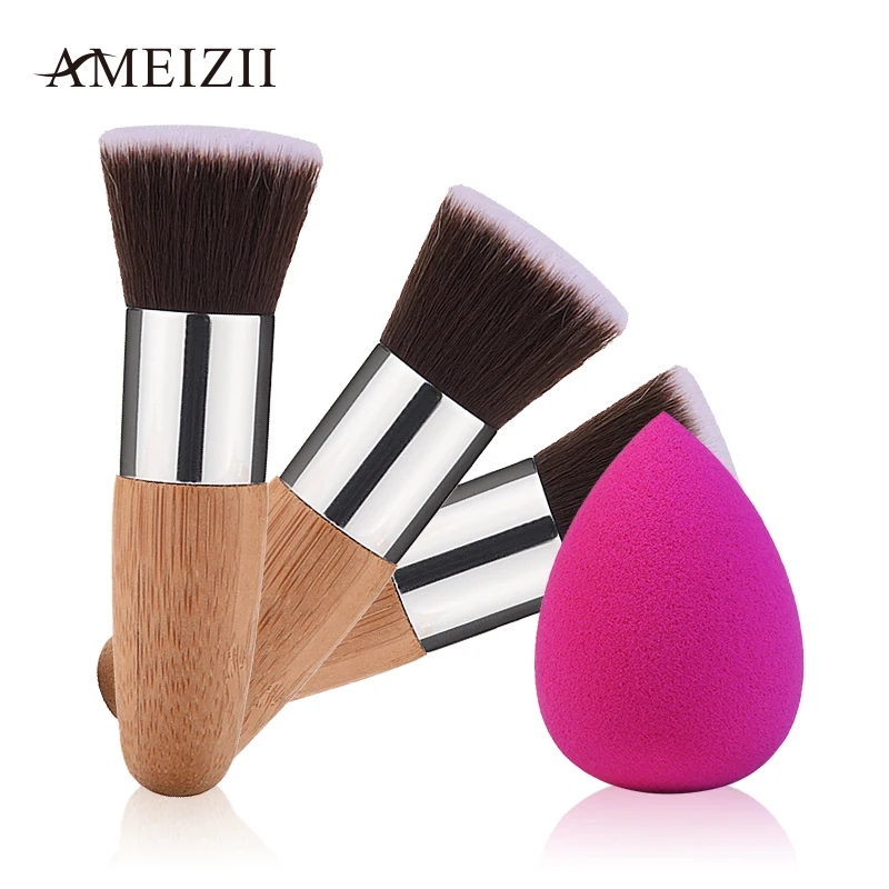 AMEIZII 1 шт. бамбуковые Кисточки для макияжа портативная плоская кисть румян