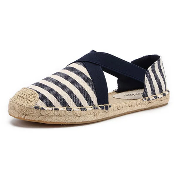 Navy Stripe Flats Женская обувь на плоской подошве; брендовые лоферы; Повседневная обувь; сезон весна-лето; рыбацкие ботинки; женские кроссовки с круглым носком и перекрестными ремешками; женская обувь - Цвет: Navy Stripe Flats