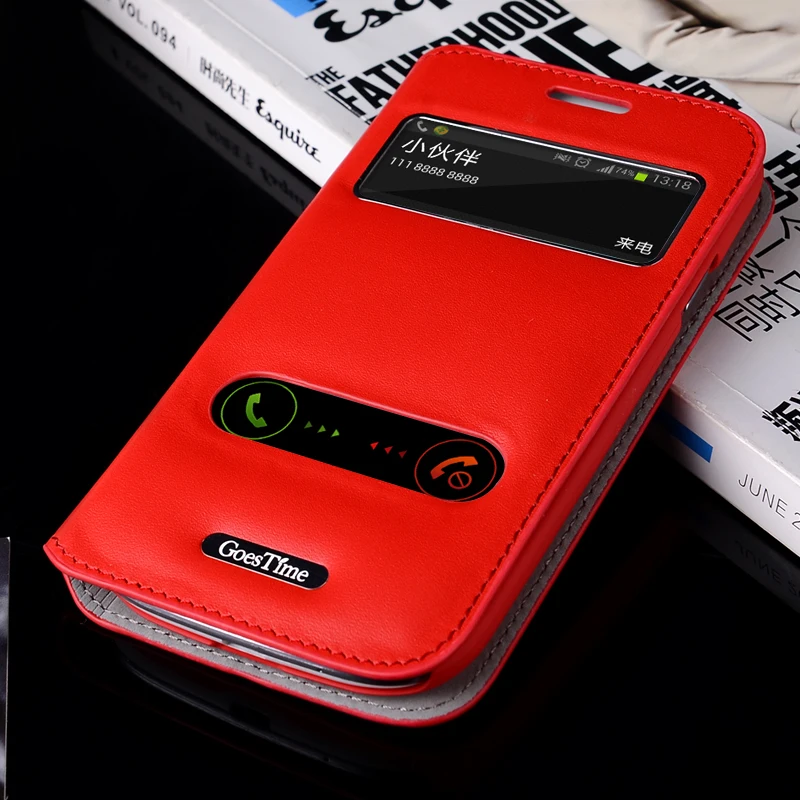 GOESTIME 100% Футляр Из Натуральной Кожи Для Samsung Galaxy S3 Случае открытое Окно Стенд Флип