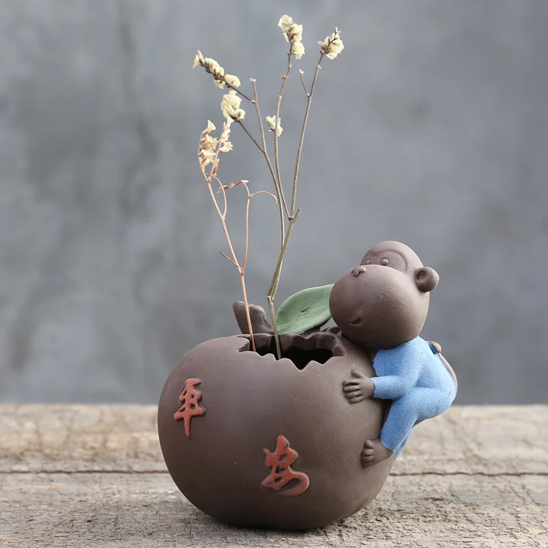Креативные цветочные вазы милый чай домашние животные желтая глина керамика