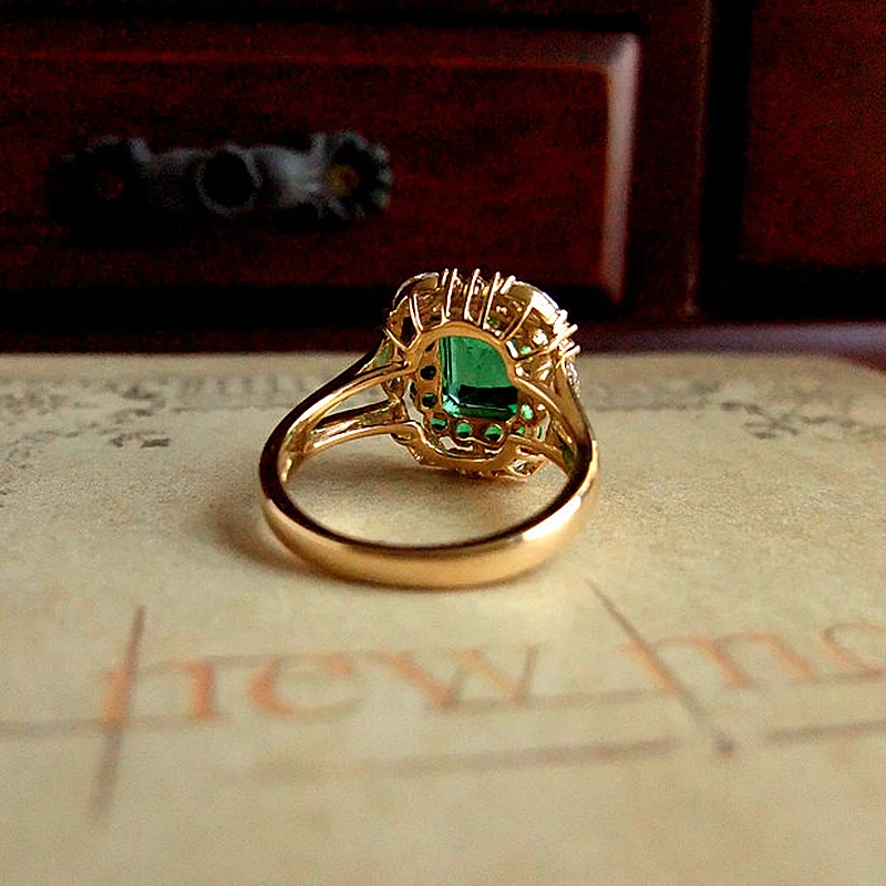 AAA Lab Created колумбийское женское Твердое 18K желтое золото 1.8ctw Moissanite Green Emerald Halo