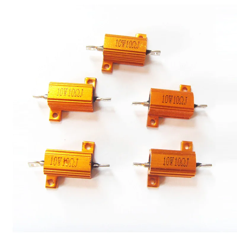 10 шт./лот RX24 Вт Мощный металлический корпус алюминиевый Золотой резистор 1R 2R 3R 4R 5R