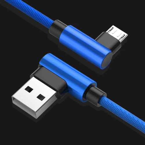 Blue GUSGU Micro USB кабель 90 градусов локоть нейлоновый Плетеный Кабель-адаптер для зарядки для samsung huawei Xiaomi L Тип изогнутый шнур синхронизации данных - Цвет: Blue