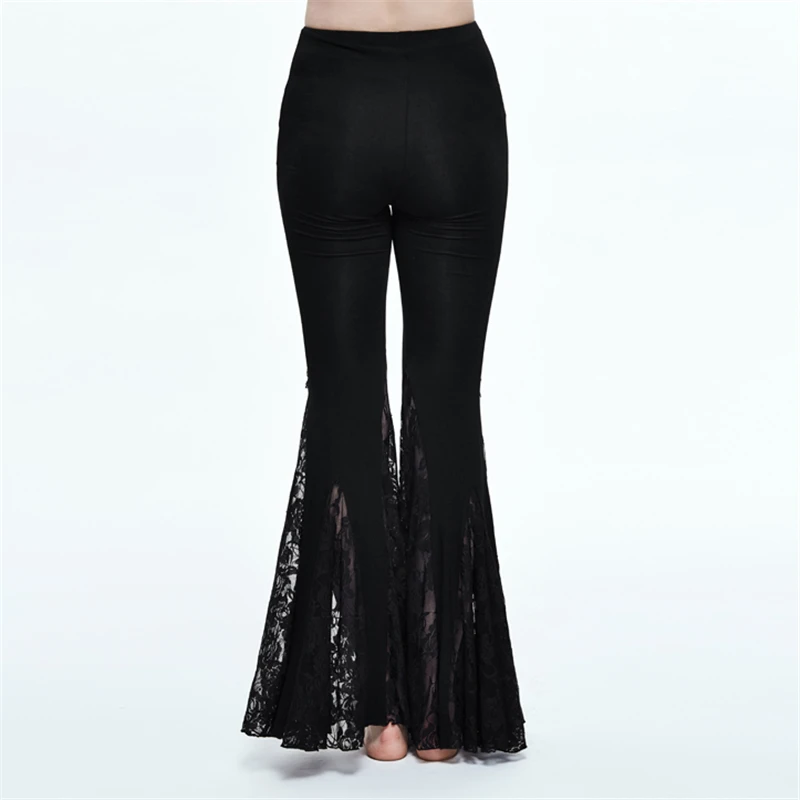 Vintage Gothic Black Stretch Leggings for Women Wide leg Pants Steampunk Casual Sexy Lace Flare Pants Long Pants