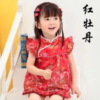 red peony baby girls clothes sets chinese new year qipao for children tops hot shorts floral bebe rompers chi pao cheongsams