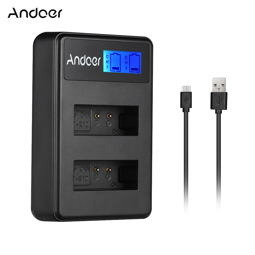 Andoer двухканальный ЖК-аккумулятор для камеры зарядное устройство USB вход