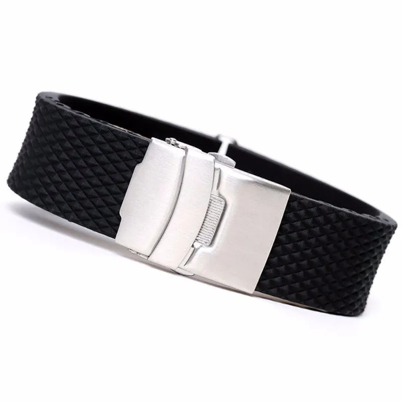 Rubber Watch Band Strap Straight End Bracelet Black Silicone Stainless Steel Double Click Folding Clasp 20 22 24mm