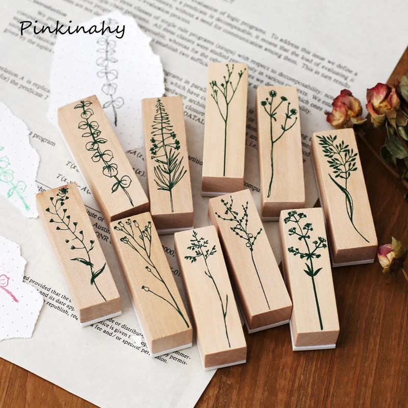 Винтажная трава растения украшения эвкалипта штамп DIY деревянный резиновый для