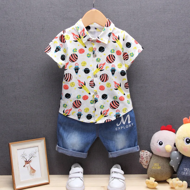 BibiCola summer boys clothing sets new children fashion cartoon cotton shirt+jean shorts suits for kids casual tracksuits | Детская