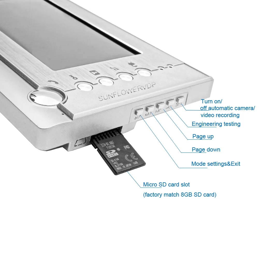 8GB SD Card Recording Door Intercom 3 Units 7