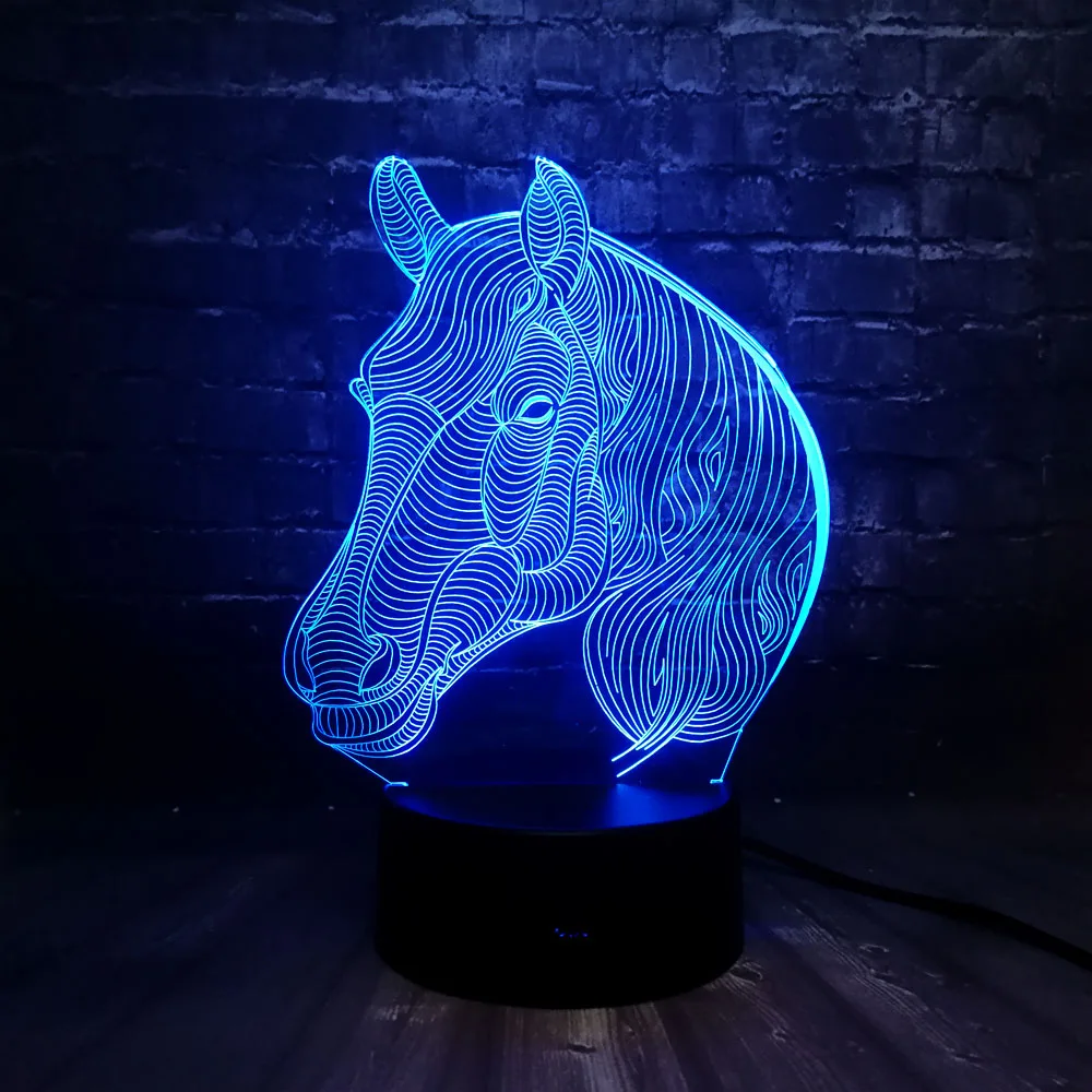 Креативная 3D голова лошади 7 цветов USB зарядка светодиодный светильник для