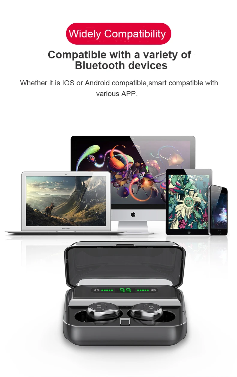 Redgiko TWS V5.0 Bluetooth наушники 8D стерео беспроводные наушники спортивные Беспроводные наушники с светодиодный 1500 мАч зарядная гарнитура