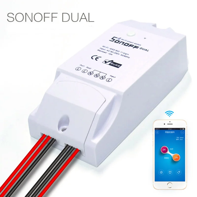 

Sonoff Dual 2CH Wifi Light Switch Multi-Device Controlled Switch Control Two Device Wireless Smart Switch with Alexa Google Home