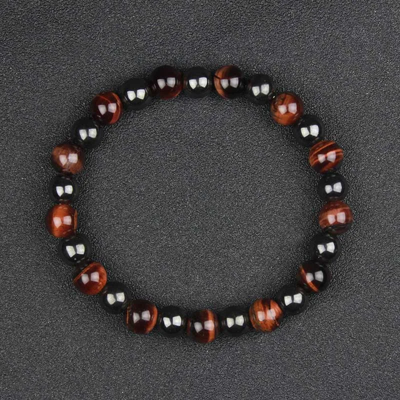 

fashion men's 8 mm round hematite beads and natural tiger eyes beads bracelet HB1018
