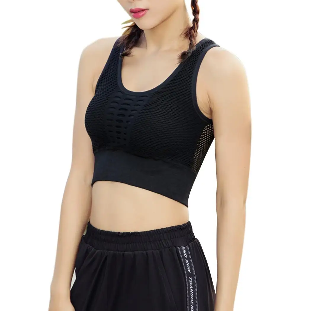 Women Casual O-Neck Sleeveless Mesh Patchwork Slim Short Sporting Vest Bra Soft and breathable material. | Спорт и развлечения