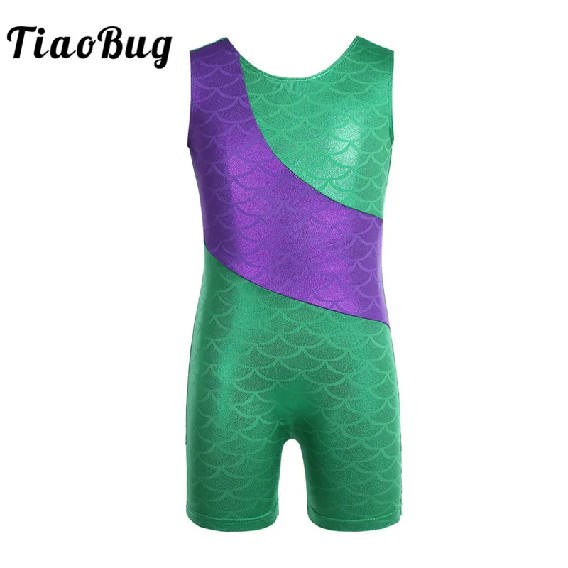 

TiaoBug Kids Sleeveless Mermaid Scale Splice Ballet Dance Leotard Ballerina Dance Wear Girls Gymnastics Leotard Sports Bodysuit