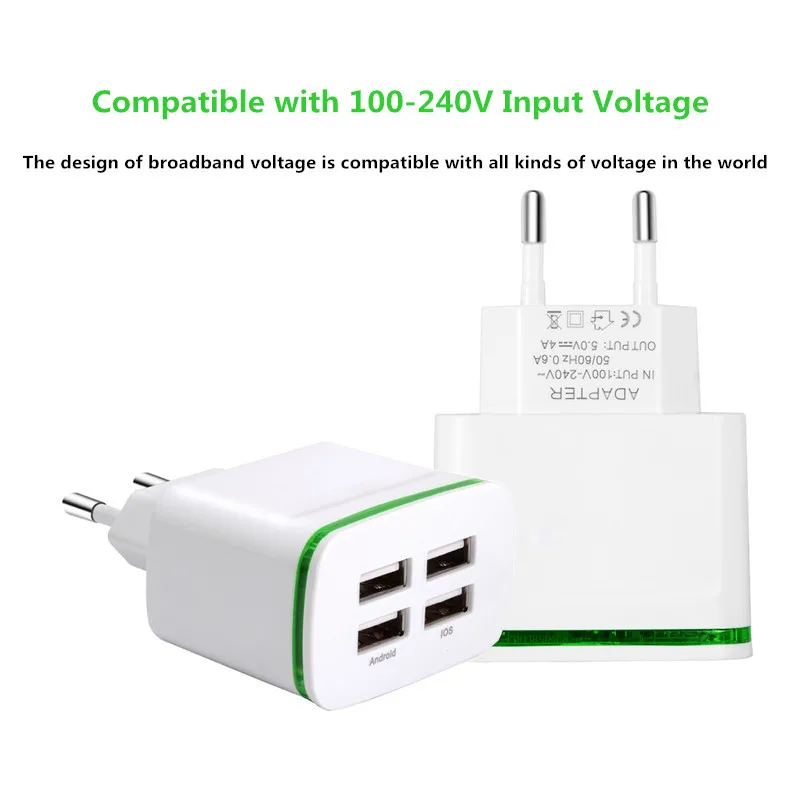 Настольный 4 Порты USB Зарядное устройство для iPhone iPad Xiaomi Samung светодиодный светильник для розетки ЕС 5В 4A настенный адаптер для мобильных телефонов универсальное зарядное устройство