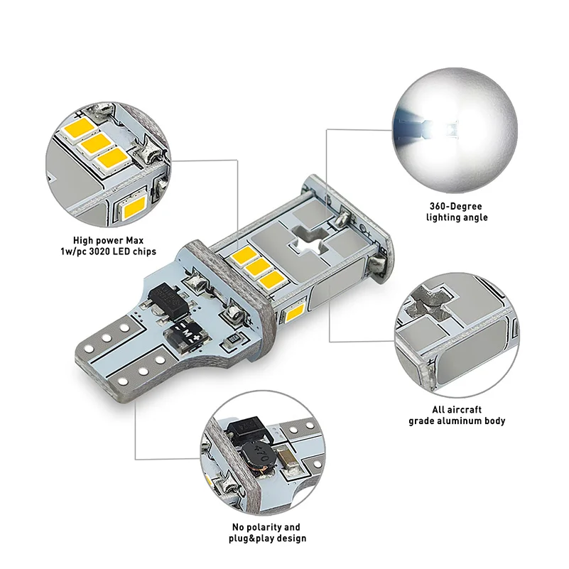 Auxito 2 шт. W16W T15 светодиодный лампы 6 Вт 1000Lm CANBUS ОШИБОК резервного света 921 912 3020SMD