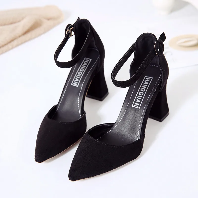 2020 spring ne2020 new word pointed high heels thick with sandals female hollow suede mujer v90 | Обувь