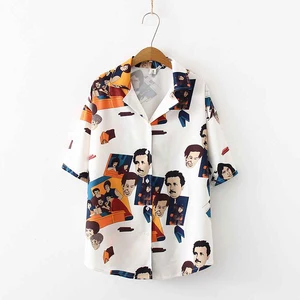 Женская шифоновая блузка с коротким рукавом и отложным воротником