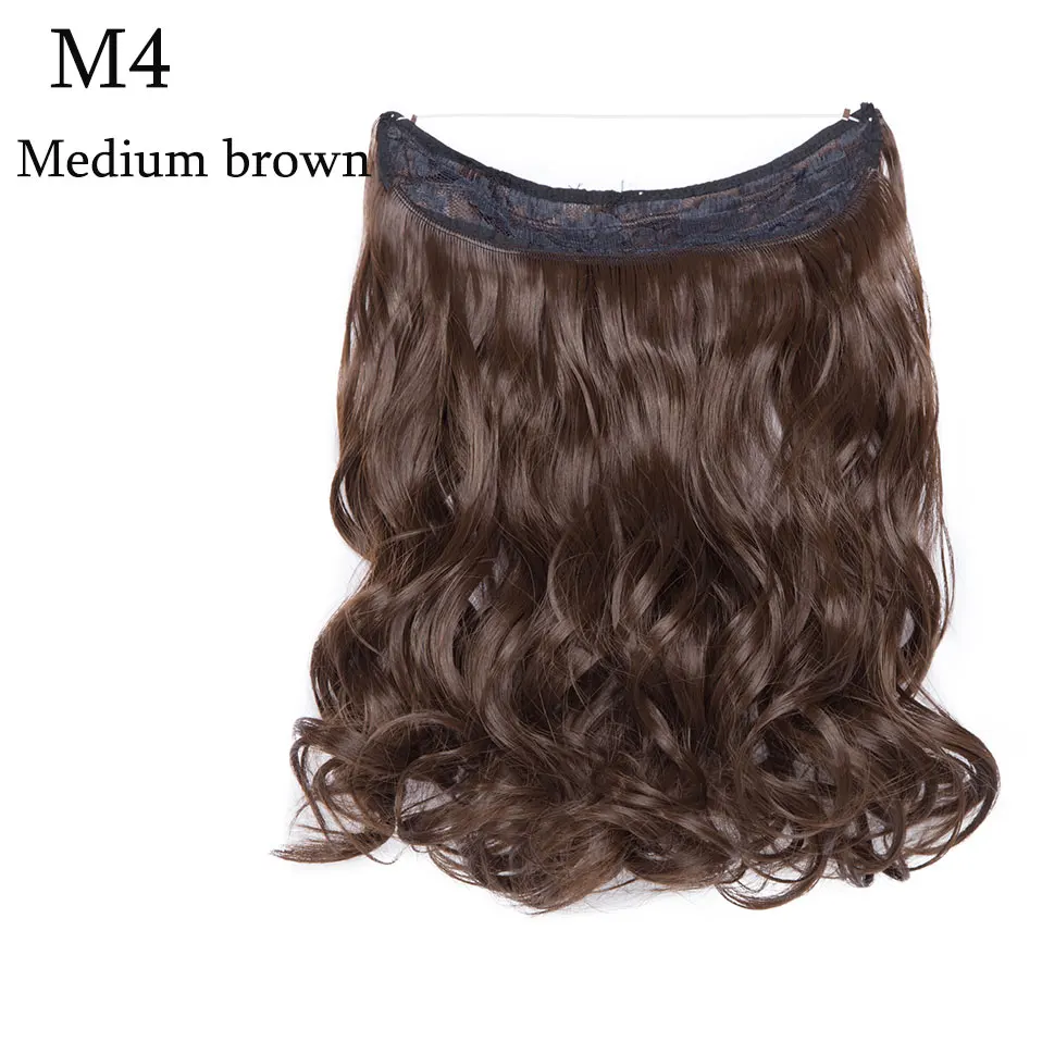 medium brown SNOILITE 16 дюймов короткая волнистая невидимая проволока без зажимов для наращивания волос Прозрачная проволока шиньоны натуральные синтетические волосы 90 г - Цвет: medium brown